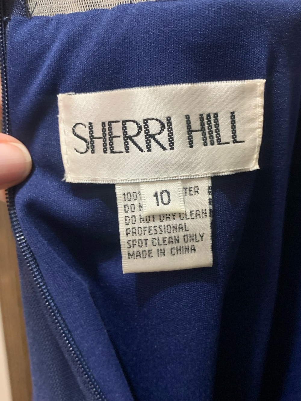 Sherri Hill Navy blue A-Line Dress with beaded embroidery - Picture 5 of 14